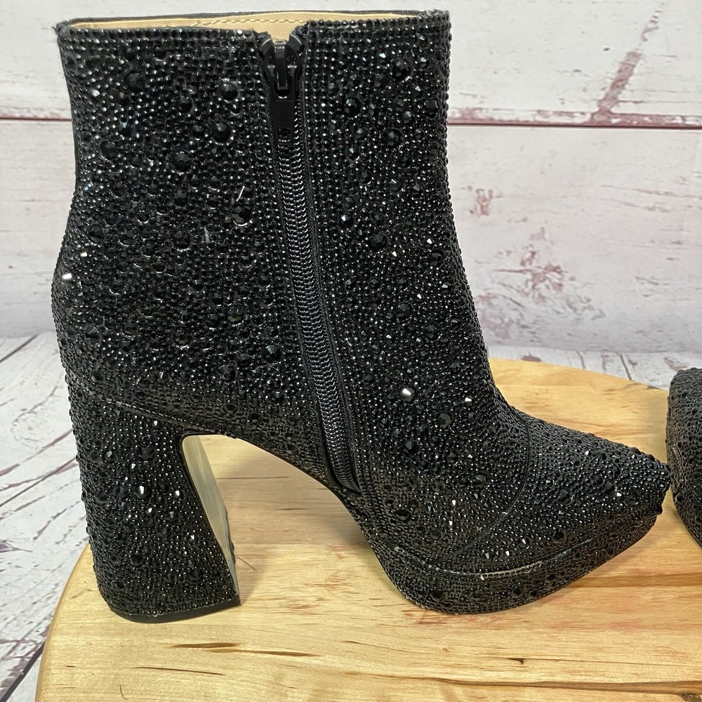 Betsey Johnson‎ Rhinestone Ankle Boots Women's Size 8 Black Chunky Heel Sparkly - Picture 6 of 12